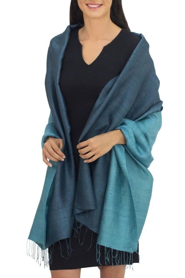 Alternate image for Artisan Crafted Silk Shawl Shimmering Green