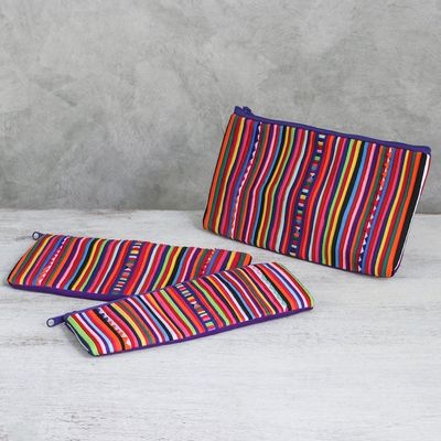 Alternate image for Purple Striped Makeup Cases from Thailand Set of 3 Purple Lisu Chic
