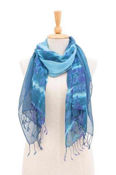 Alternate image for Pair of Cotton Scarves in Shades of Blue Sea of Love