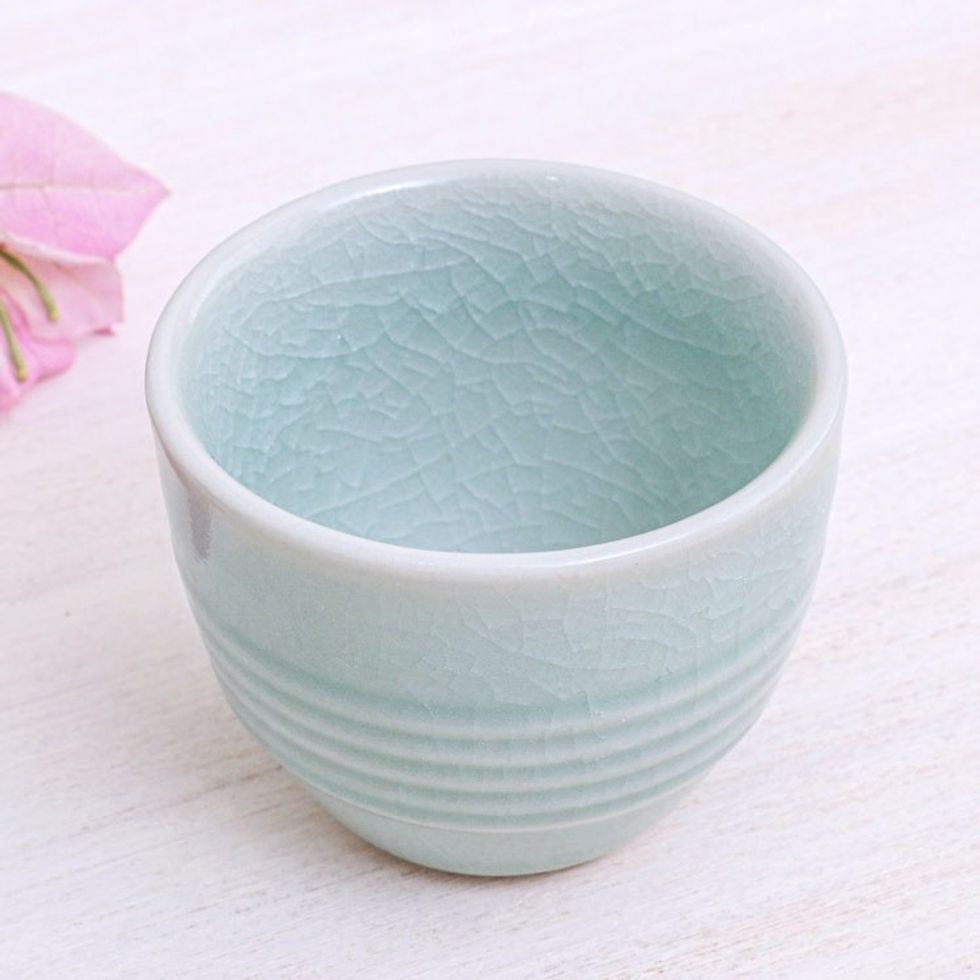 Aqua Celadon Ceramic Teacup 'Relaxing Afternoon'