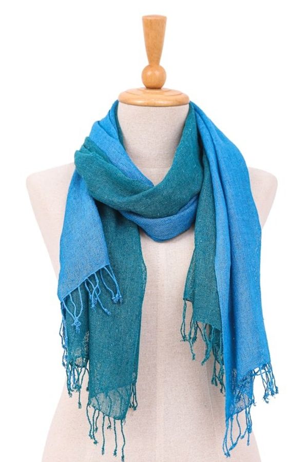 Alternate image for Set of 2 Ocean-Inspired Teal and Cyan Cotton Scarves Teal and Cyan Tides