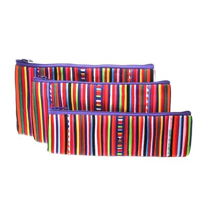 Alternate image for Purple Striped Makeup Cases from Thailand Set of 3 Purple Lisu Chic