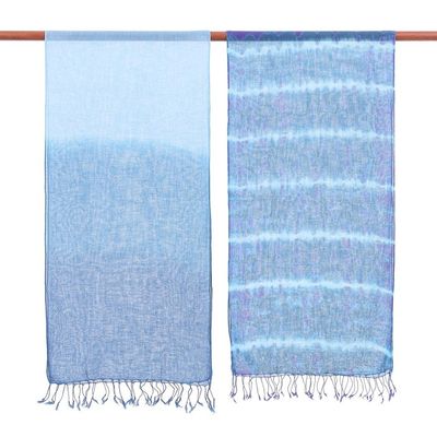 Alternate image for Pair of Cotton Scarves in Shades of Blue Sea of Love
