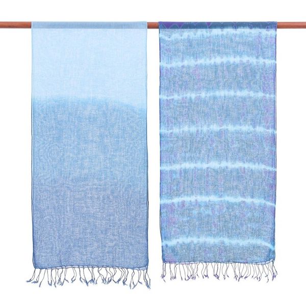 Alternate image for Pair of Cotton Scarves in Shades of Blue Sea of Love