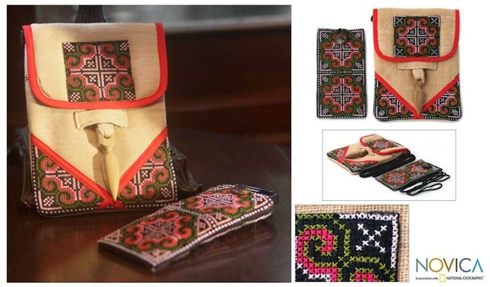 Unique Hill Tribe Hemp Bag and Cell Phone Pouch 'Ultimate Red'