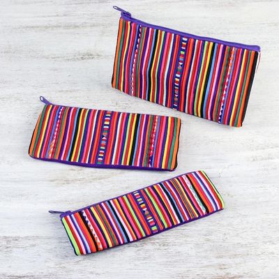 Alternate image for Purple Striped Makeup Cases from Thailand Set of 3 Purple Lisu Chic