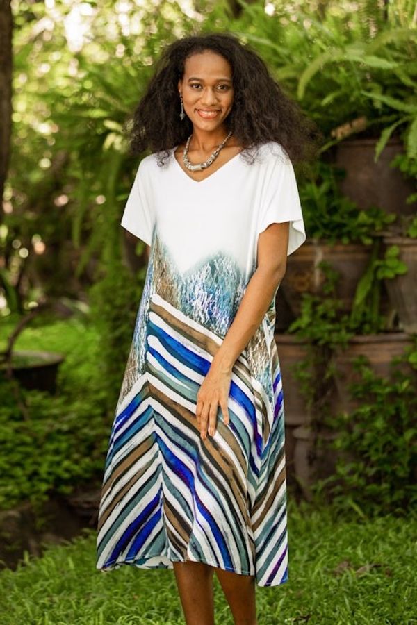 Alternate image for Artisan Crafted Batik Cotton A-Line Dress Windy Blue