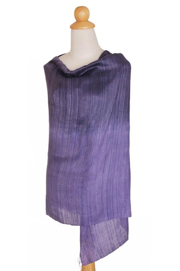 Alternate image for Purple Hand Crafted Thai Raw Silk Shawl Bold Lily
