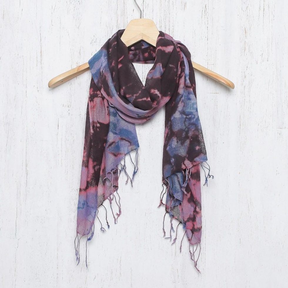 Tie-Dyed Multicolored Cotton Wrap Scarf from Thailand 'Artistic Colors'