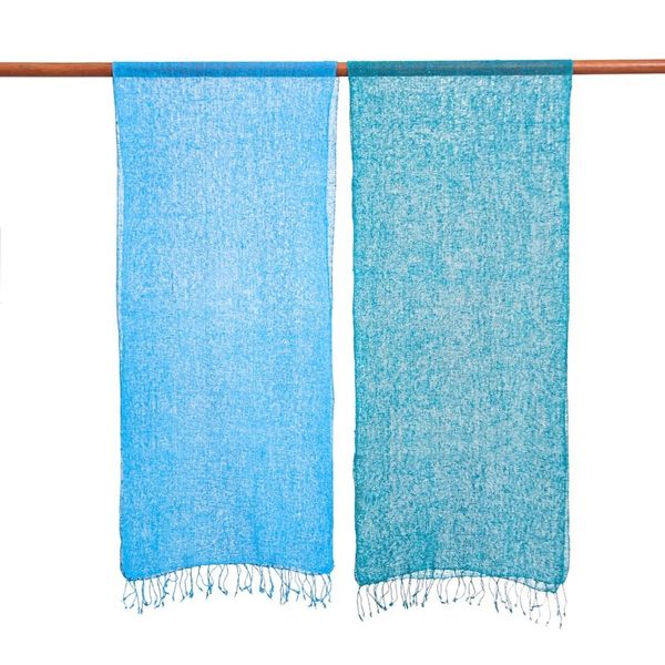 Alternate image for Set of 2 Ocean-Inspired Teal and Cyan Cotton Scarves Teal and Cyan Tides