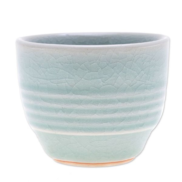 Alternate image for Aqua Celadon Ceramic Teacup Relaxing Afternoon