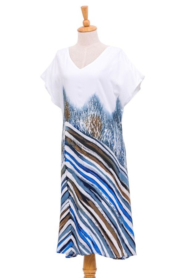 Alternate image for Artisan Crafted Batik Cotton A-Line Dress Windy Blue