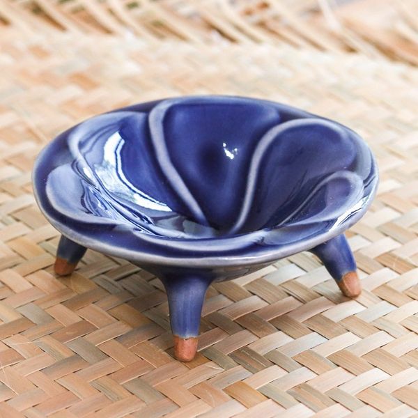 Alternate image for Floral Celadon Candy Dish from Thailand Blue Plumeria