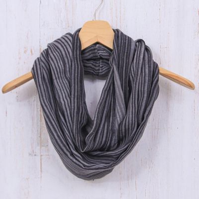 Alternate image for Hand Woven 100 Cotton Infinity Scarf in Black and White Smoke