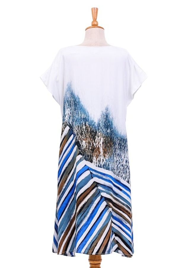 Alternate image for Artisan Crafted Batik Cotton A-Line Dress Windy Blue