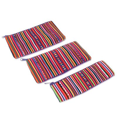Alternate image for Purple Striped Makeup Cases from Thailand Set of 3 Purple Lisu Chic