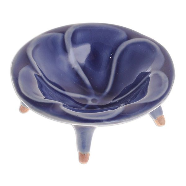 Alternate image for Floral Celadon Candy Dish from Thailand Blue Plumeria