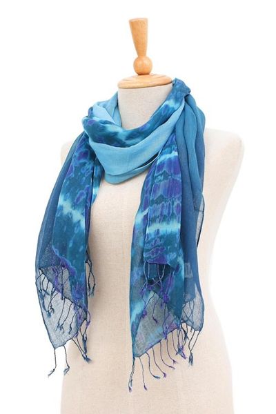 Alternate image for Pair of Cotton Scarves in Shades of Blue Sea of Love