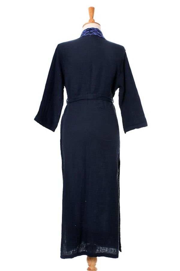 Alternate image for Diamond Embroidered Cotton Robe in Midnight from Thailand Midnight Relaxation