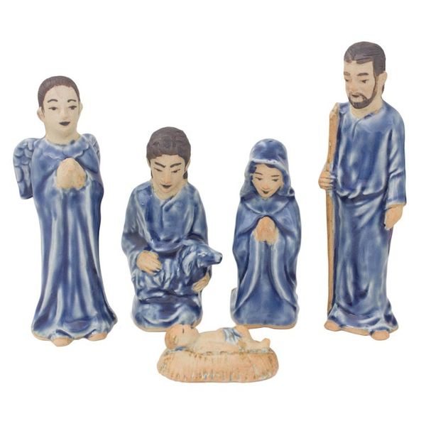 Alternate image for Hand Crafted Celadon Ceramic Nativity Statuettes set of 5 Blessed Nativity in Blue