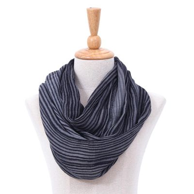 Alternate image for Hand Woven 100 Cotton Infinity Scarf in Black and White Smoke