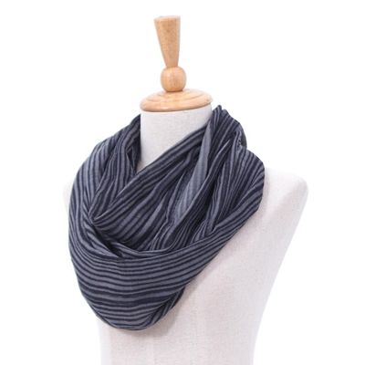 Alternate image for Hand Woven 100 Cotton Infinity Scarf in Black and White Smoke