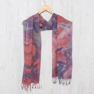 Alternate image for Tied-Dyed Cotton Wrap Scarf in Pink and Purple from Thailand Fantastic Colors