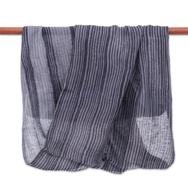 Alternate image for Hand Woven 100 Cotton Infinity Scarf in Black and White Smoke