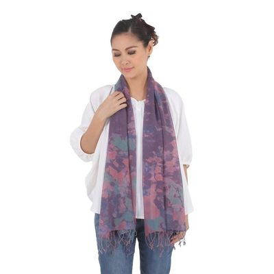 Alternate image for Tied-Dyed Cotton Wrap Scarf in Pink and Purple from Thailand Fantastic Colors
