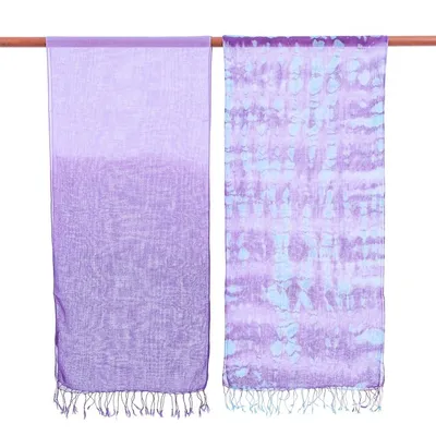 Alternate image for Pair of Cotton Scarves in Shades of Blue Sky of Love
