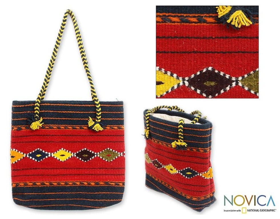 Geometric Wool Tote Handbag from Mexico 'Zapotec Legacy'