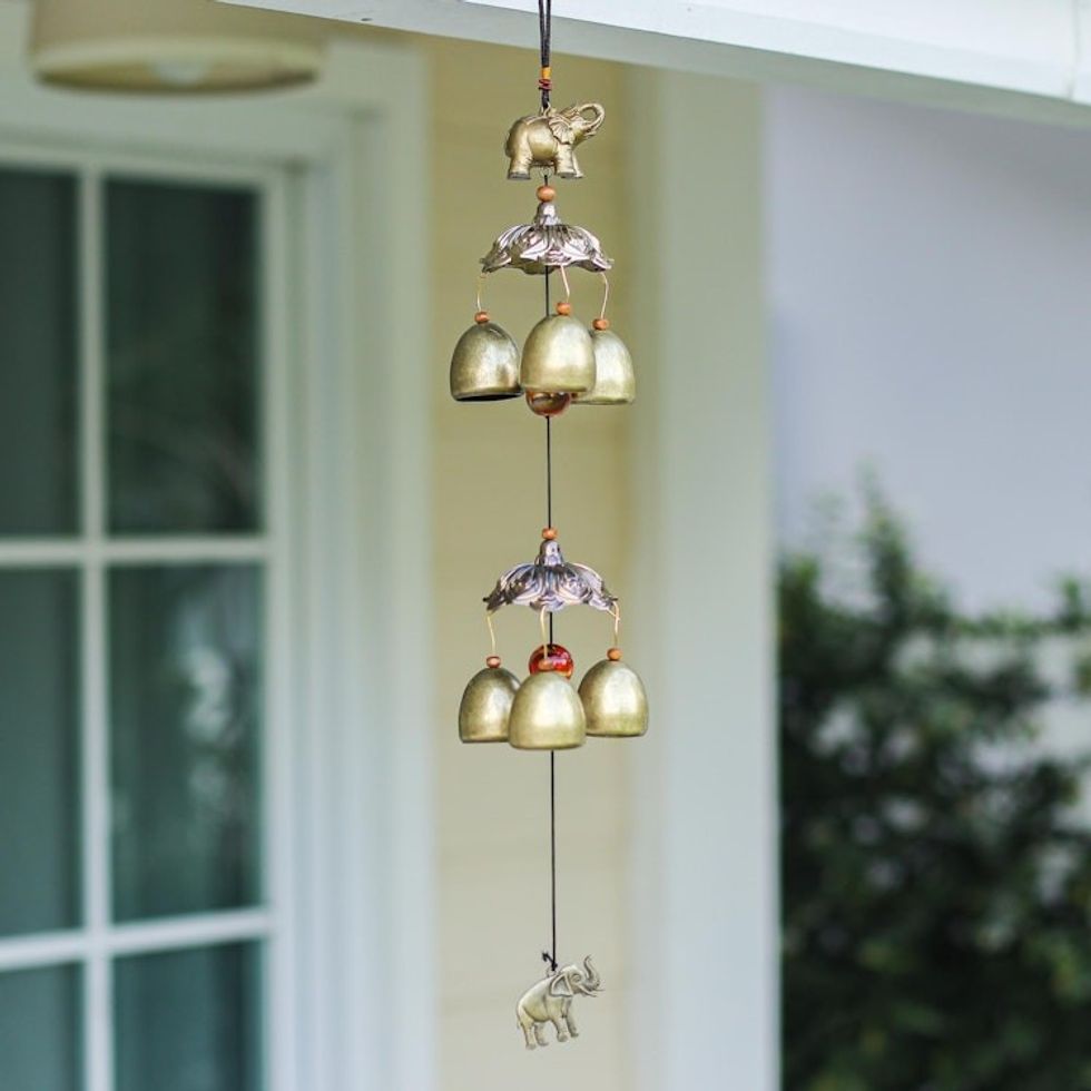 Elephant Themed Wind Chime Made from Aluminum and Brass 'Wisdom Bells'