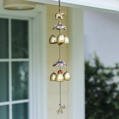 Alternate image for Elephant Themed Wind Chime Made from Aluminum and Brass Wisdom Bells