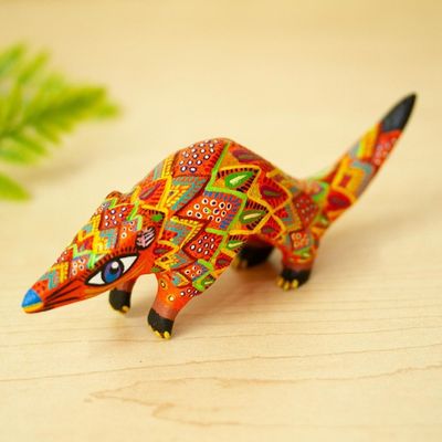 Alternate image for Hand Crafted Copal Wood Pangolin Alebrije from Mexico Rainbow Pangolin