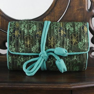 Alternate image for Rayon and Silk Blend Jewelry Roll in Green from Thailand Floral Fashionista