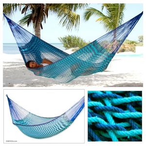 Image for Fair Trade Blue Cotton Striped Rope Hammock Double 'Riviera Sapphire'