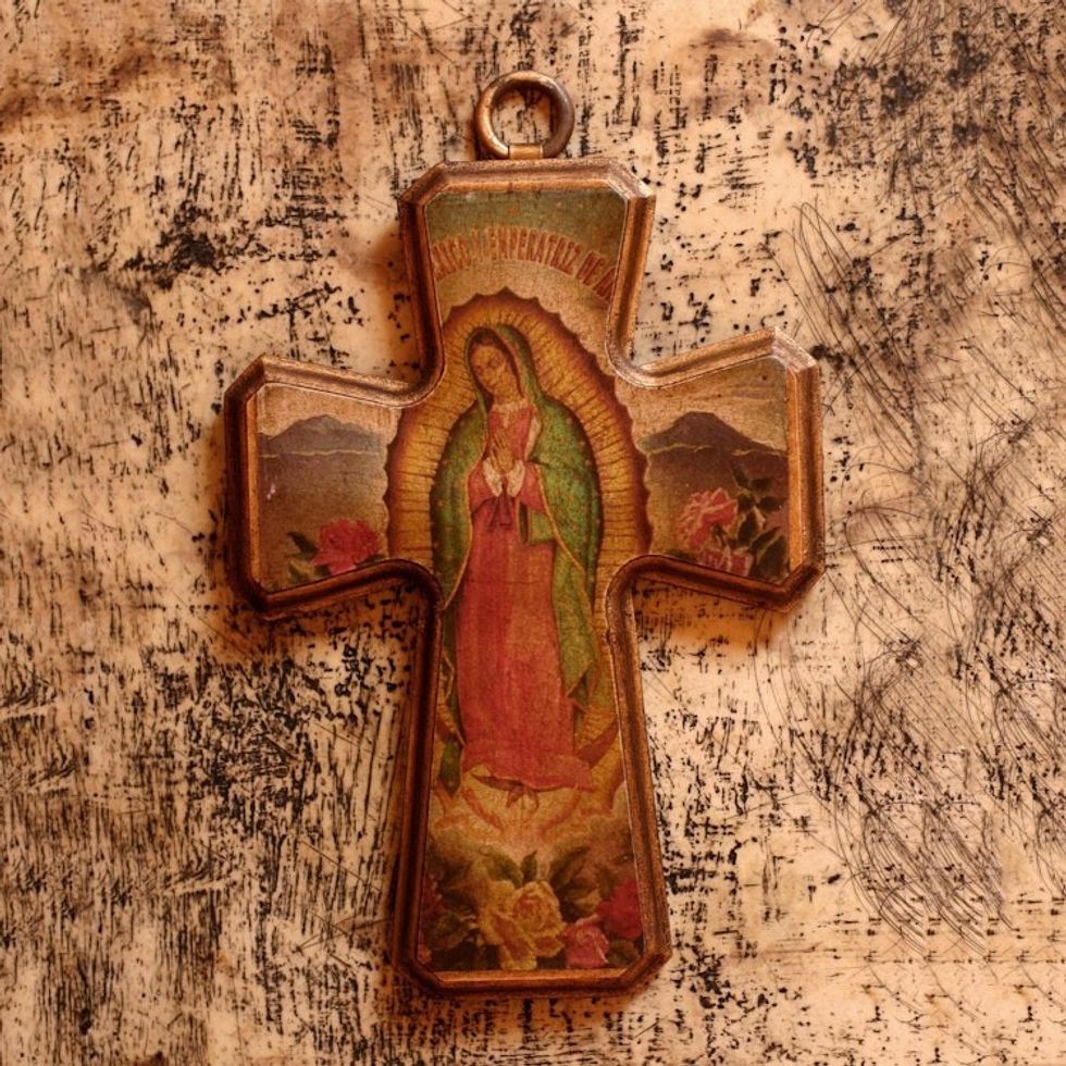 Decoupage cross 'Virgin of Guadalupe'