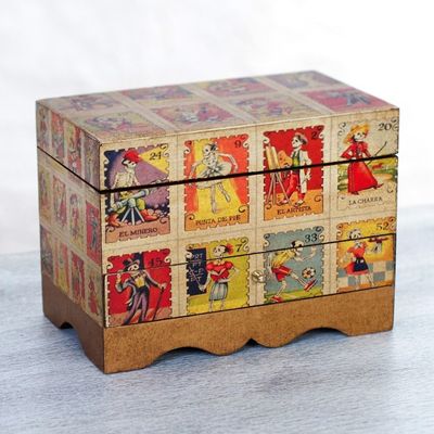 Alternate image for Day of the Dead Bingo Decoupage on Pinewood Jewelry Box Day of the Dead Lottery