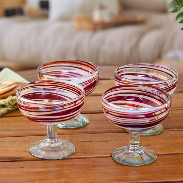 Alternate image for Set of 4 Eco-Friendly Red Handblown Coupe Glasses Trendy Enchantment
