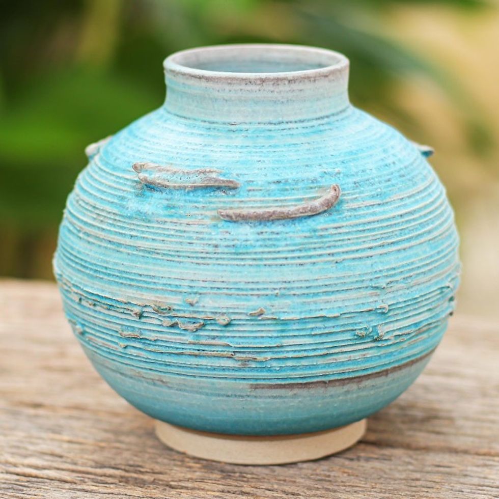 Aqua Blue Small Ceramic Vase from Thailand 'Asian Aqua'