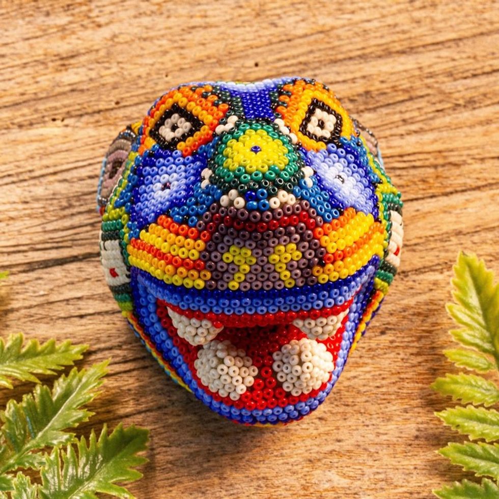 Beaded Wixrika or Huichol Jaguar Head from Jalisco Mexico 'Jaguar Rising'