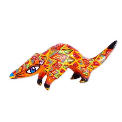 Alternate image for Hand Crafted Copal Wood Pangolin Alebrije from Mexico Rainbow Pangolin