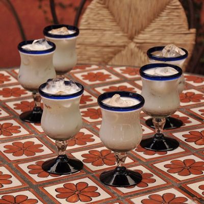 Alternate image for Collectible Handblown Glass Goblets Drinkware Set of 6 Spring Skies