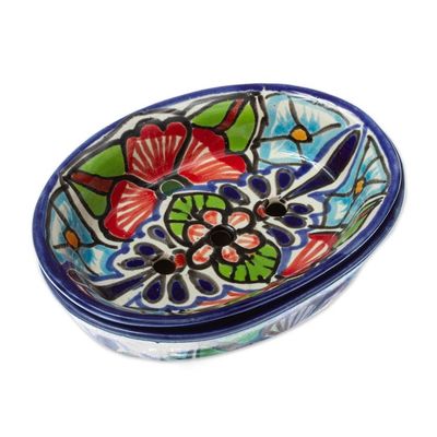 Alternate image for Handmade Talavera Style Ceramic Soap Dish Talavera Bouquet