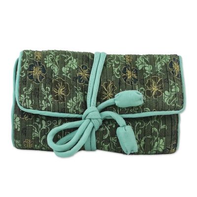 Alternate image for Rayon and Silk Blend Jewelry Roll in Green from Thailand Floral Fashionista