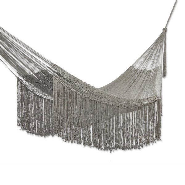 Alternate image for Grey Rope Hammock with Fringe Double Cascade in Grey