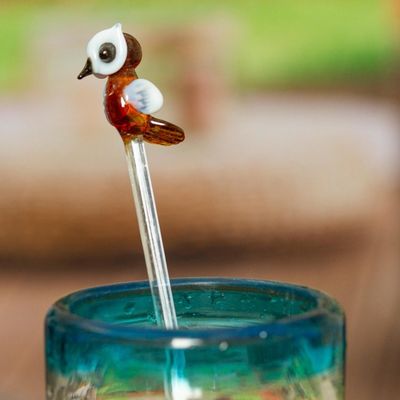 Alternate image for Mexican Recycled Glass Cocktail Stirrer with Brown Owl Cheeky Brown Owl