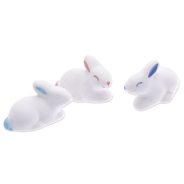 Alternate image for Set of 3 Ceramic Figurines of Bunnies in Pink and Blue Tones Gentle Triplets