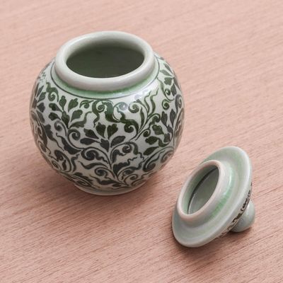 Alternate image for Celadon Ceramic Jar with Lid Vegetation