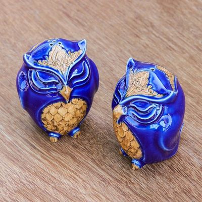 Alternate image for Ceramic Owl Salt and Pepper Shakers in Blue Pair Calm Owls in Blue